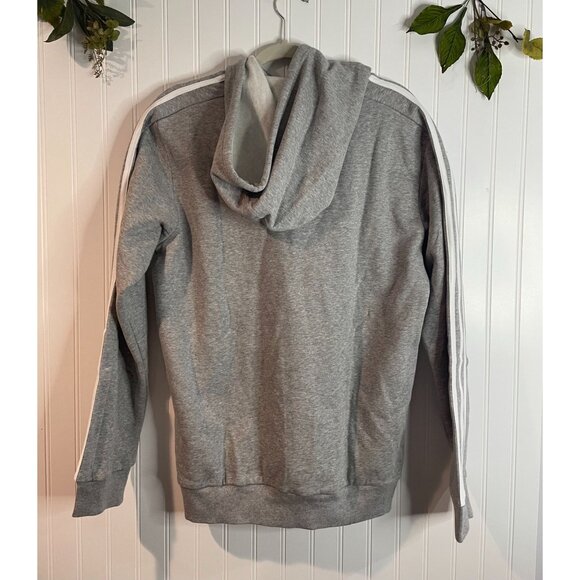 Adidas Gray Hooded Sweatshirt M Mens With White Stripes & Logo - Picture 5 of 16
